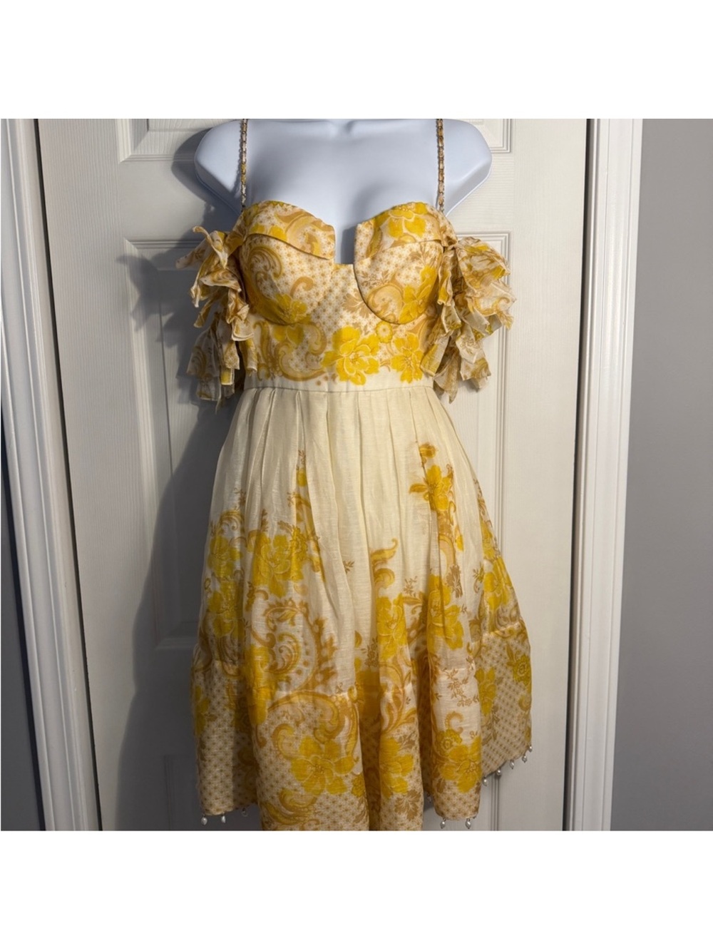 Zimmermann Yellow and Cream Paisley Mini Dress